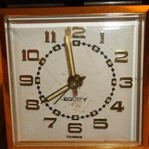 Vintage, Equity. bright, gold and lightly textured, black, travel Alarm Clock